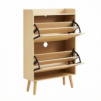 Shoe Cabinet with 2 Flip-Down Drawers, Rattan Shoe Rack, Storage Organizer for Entryway, Hallway