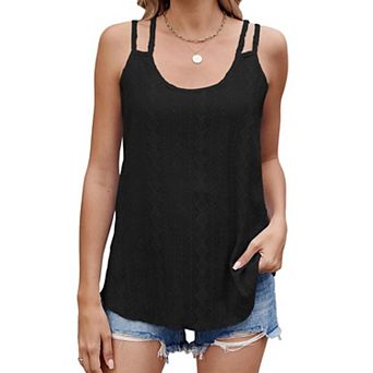 Women Tank Top Loose Fit Crew Neck Sleeveless Shirts Strap Summer Tops Curved Hem