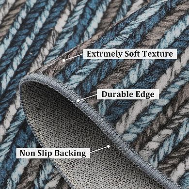 Modern Dinning Room Stripe Printed Area Rug Non Shedding Low Pile Carpet