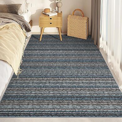Modern Dinning Room Stripe Printed Area Rug Non Shedding Low Pile Carpet
