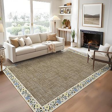 Floral Washable Rug with Non Slip TPR Backing, Soft Non Shedding Low Pile Carpet