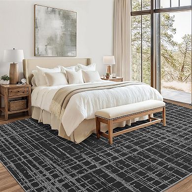 Washable Area Rugs, Foldable, Non-Slip, Low Pile Geometric Stripes for Bedroom, Dining Room