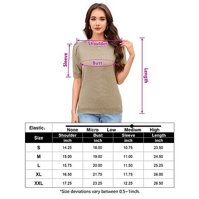 Women's Puff Short Sleeve Sweater Tops Knit Crew Neck Causal Work Blouses