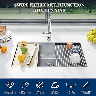 30" x 19" Undermount Workstation Kitchen Sink, Stainless Steel Single Bowl w/Cutting Board & Racks