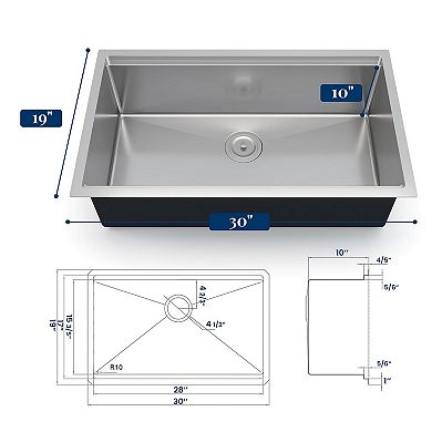 30" x 19" Undermount Workstation Kitchen Sink, Stainless Steel Single Bowl w/Cutting Board & Racks