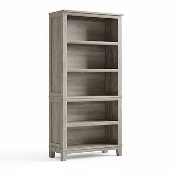 Sunnyfurn 5 tier Storage Bookshelf, Farmhouse Bookcase w/ Adjustable Shelves for Living Room Office