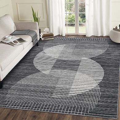 Modern Geometric Washable Area Rug, Ultra Thin Low Pile, Non-Slip, Stain Resistant Carpet