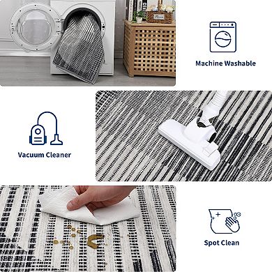 Modern Geometric Washable Area Rug, Ultra Thin Low Pile, Non-Slip, Stain Resistant Carpet