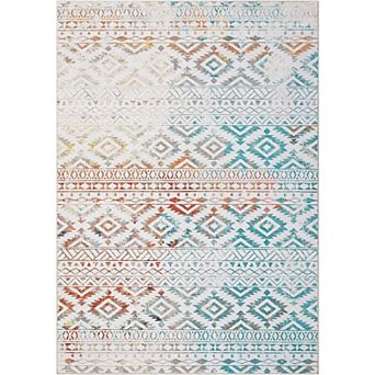 Washable Geometric Runner Rug, Vintage Distressed Area Rug for Living Room Bedroom Office Nursery