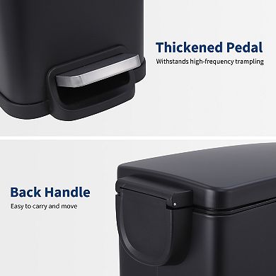 Trash Can with Lid, 10 Liter Stainless Steel Garbage Can with Removable Inner Bucket, Step Pedal