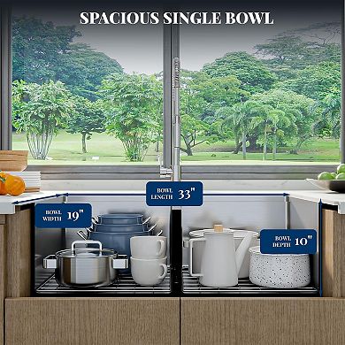 33" x 19" Undermount Workstation Kitchen Sink, Stainless Steel Double Bowl w/Cutting Board & Racks