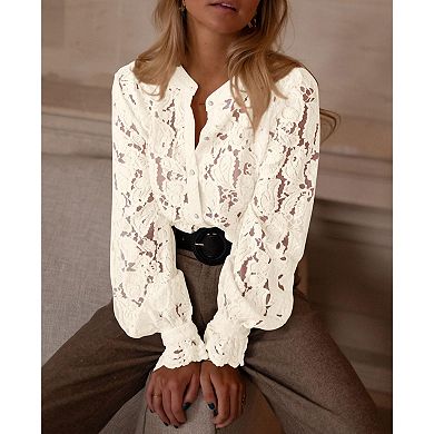 Women's Lace Long Sleeve Button-Up Shirt Top