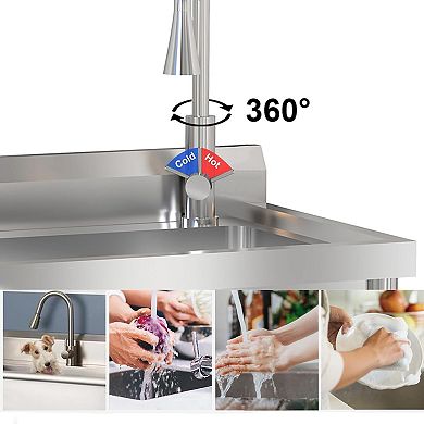 24" x 20" Freestanding Utility Sink with Hot/Cold Pull-Out Faucet, Commercial Single Bowl, 42" H
