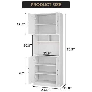 Tall Kitchen Pantry Cabinet with LED Light and Microwave Stand