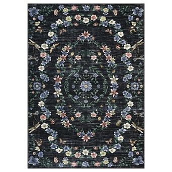 Modern Floral Area Rug, Non-Slip Non-Shedding Low-Pile Carpet for Home