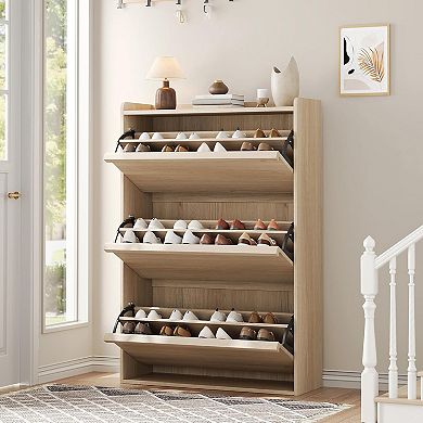 Shoe Cabinet with 3 Flip Drawers, Hidden Shoe Rack w/ Adjustable Shelf, Shoe Organizer for Entryway