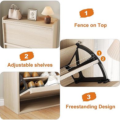 Shoe Cabinet with 3 Flip Drawers, Hidden Shoe Rack w/ Adjustable Shelf, Shoe Organizer for Entryway