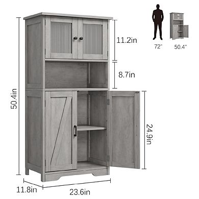 Tall Bathroom Storage Cabinet with 4 Doors and Adjustable Shelves