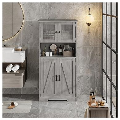 Tall Bathroom Storage Cabinet with 4 Doors and Adjustable Shelves