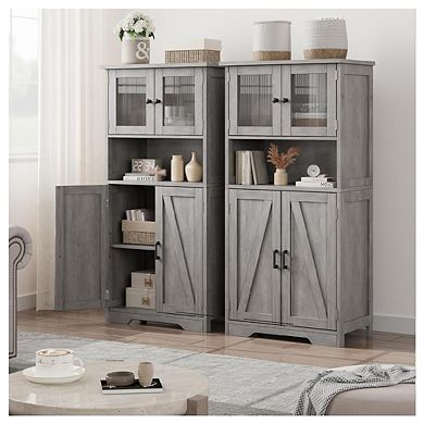 Tall Bathroom Storage Cabinet with 4 Doors and Adjustable Shelves