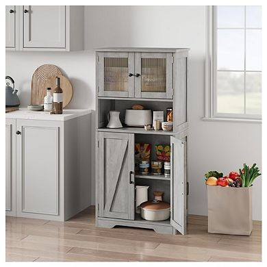 Tall Bathroom Storage Cabinet with 4 Doors and Adjustable Shelves