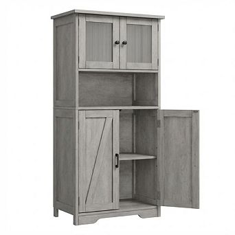 Tall Bathroom Storage Cabinet with 4 Doors and Adjustable Shelves