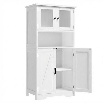 Tall Bathroom Storage Cabinet with 4 Doors and Adjustable Shelves