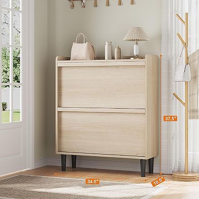 Shoe Cabinet with 2 Flip Drawers, Hidden Shoe Rack w/ Adjustable Shelf, Shoe Organizer for Entryway