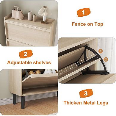 Shoe Cabinet with 2 Flip Drawers, Hidden Shoe Rack w/ Adjustable Shelf, Shoe Organizer for Entryway