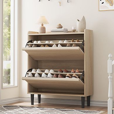 Shoe Cabinet with 2 Flip Drawers, Hidden Shoe Rack w/ Adjustable Shelf, Shoe Organizer for Entryway