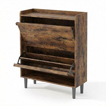 Shoe Cabinet with 2 Flip Drawers, Hidden Shoe Rack w/ Adjustable Shelf, Shoe Organizer for Entryway