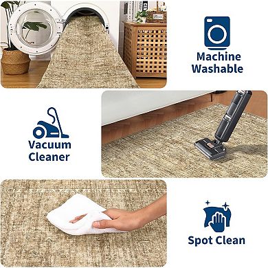 Vintage Oriental Rug，Non Slip，Low Pile Washable Foldable Rugs