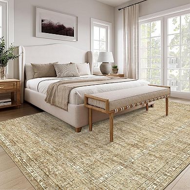 Vintage Oriental Rug，Non Slip，Low Pile Washable Foldable Rugs