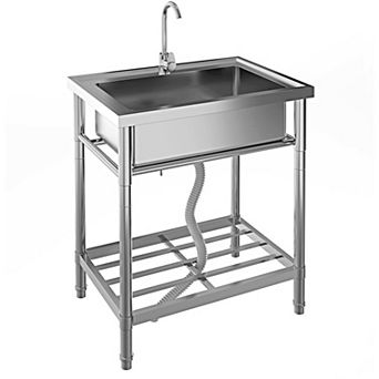 28x20x34" Freestanding Stainless Steel Utility Sink, Hot/Cold Faucet, Backsplash & Storage Shelf