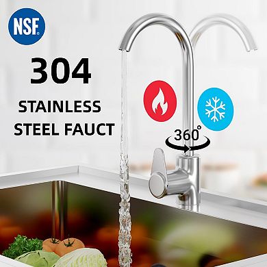 28x20x34" Freestanding Stainless Steel Utility Sink, Hot/Cold Faucet, Backsplash & Storage Shelf
