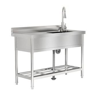 47" x 20" Freestanding Utility Sink with Workbench, Pull-Out Hot/Cold Faucet & Single Bowl