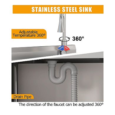 47" x 20" Freestanding Utility Sink with Workbench, Pull-Out Hot/Cold Faucet & Single Bowl