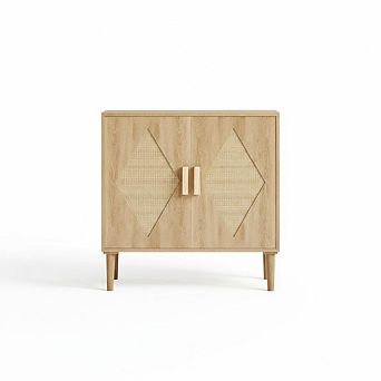 Sunnyfurn Sideboard Buffet Cabinet, Rattan Doors Storage Cabinet with Adjustable Shelves