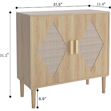 Sunnyfurn Sideboard Buffet Cabinet, Rattan Doors Storage Cabinet with Adjustable Shelves