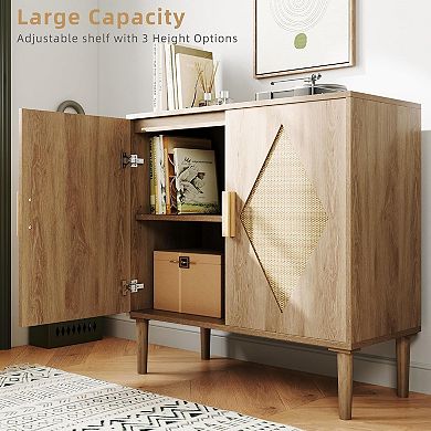 Sunnyfurn Sideboard Buffet Cabinet, Rattan Doors Storage Cabinet with Adjustable Shelves