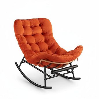 Papasan Rocking Chair with Footrest, Thick Cushion & Metal Frame for Indoor Outdoor Relaxation