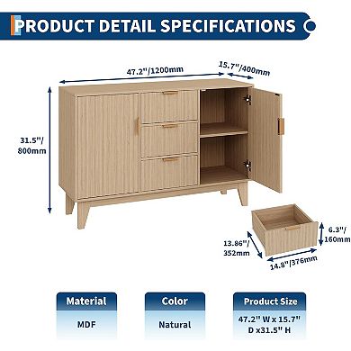 Sunnyfurn Sideboard Buffet Cabinet with Storage, Modern Fluted Cabinet with Adjustable Shelves