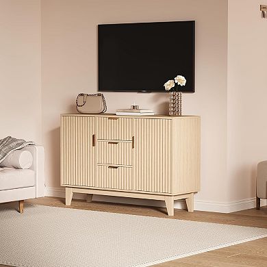 Sunnyfurn Sideboard Buffet Cabinet with Storage, Modern Fluted Cabinet with Adjustable Shelves