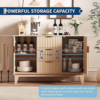 Sunnyfurn Sideboard Buffet Cabinet with Storage, Modern Fluted Cabinet with Adjustable Shelves