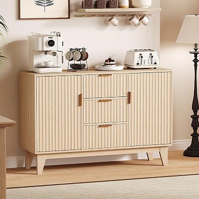 Sunnyfurn Sideboard Buffet Cabinet with Storage, Modern Fluted Cabinet with Adjustable Shelves