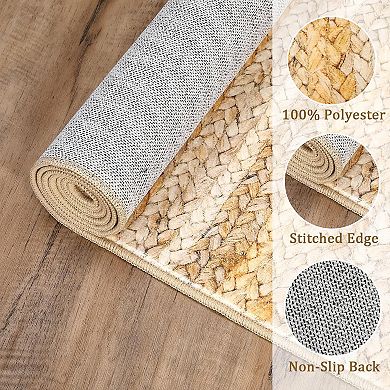 Modern Solid Braided Print Rug，Non-Slip Neutral Rugs，Low Pile