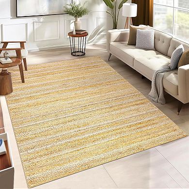 Modern Solid Braided Print Rug，Non-Slip Neutral Rugs，Low Pile