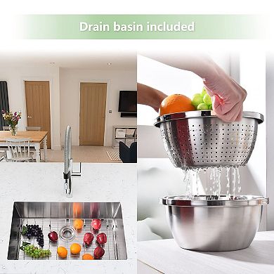 30" Undermount Single Bowl Kitchen Sink, 16-Gauge 304 Stainless Steel, 10" Deep w/Accessories