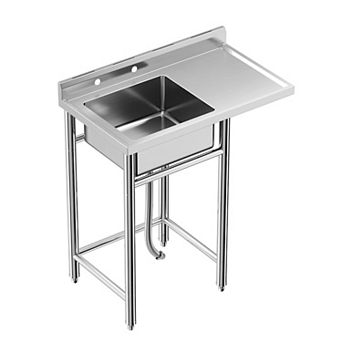 36x21x40" NSF Stainless Steel Utility Sink, Freestanding Single Bowl w/Backsplash & Shelf