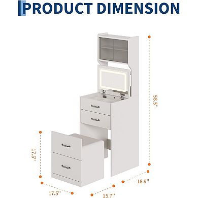Make Up Vanity Desk with Mirror and Lights, White Vanity Table Set with Charger Station